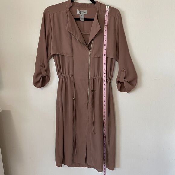 Spoon Milk Chocolate Utility Cinch Waist Tab Sleeve Shirtdress Front Zip S - Picture 9 of 12